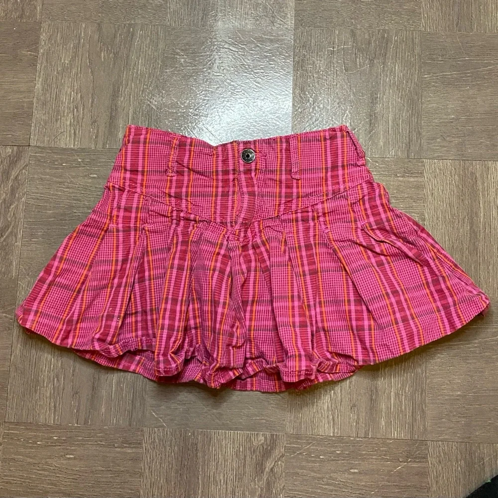 The Children's Place Pink Plaid Pleated Skort Adjustable Waist Girls Size 6